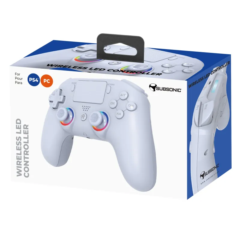MANDO INALÁMBRICO SUBSONIC COMPATIBLE CON PS4 Y PC PLAYSTATION 4 COLOR BLANCO Y LUCES LED GARANTÍA EUROPEA EUROPEAN WARRANTY