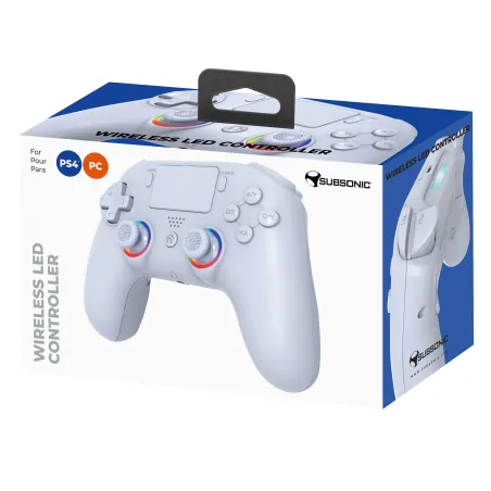 MANDO INALÁMBRICO SUBSONIC COMPATIBLE CON PS4 Y PC PLAYSTATION 4 COLOR BLANCO Y LUCES LED GARANTÍA EUROPEA EUROPEAN WARRANTY
