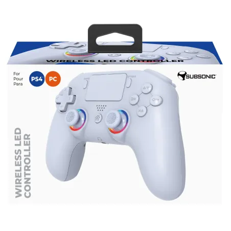 MANDO INALÁMBRICO SUBSONIC COMPATIBLE CON PS4 Y PC PLAYSTATION 4 COLOR BLANCO Y LUCES LED GARANTÍA EUROPEA EUROPEAN WARRANTY
