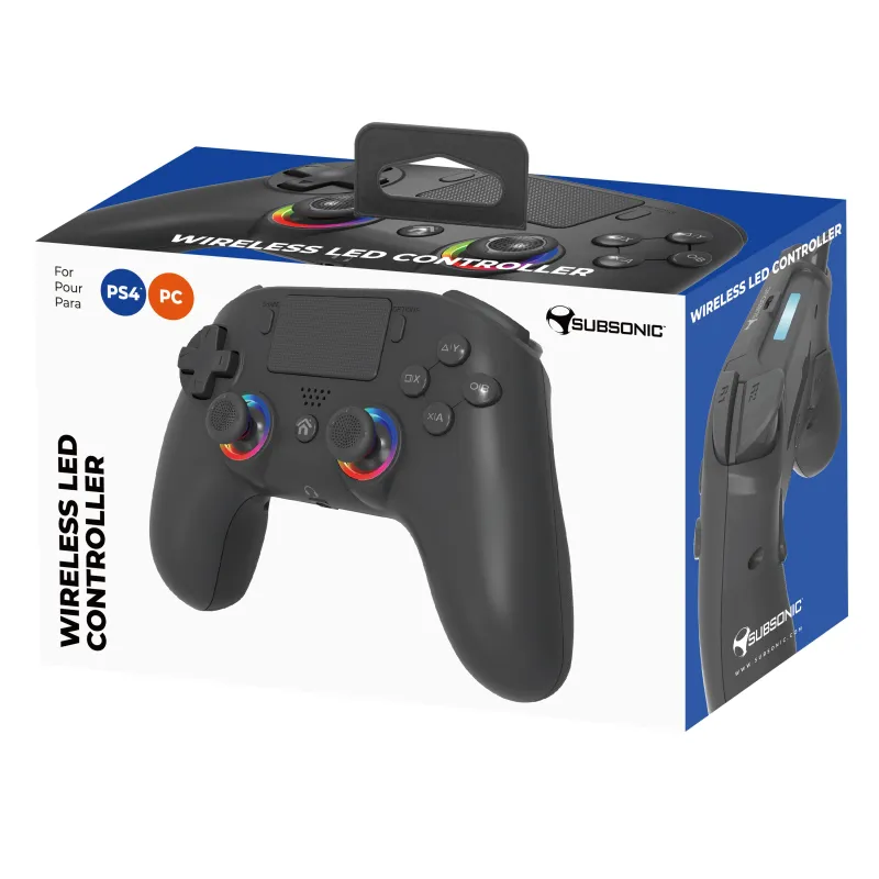 MANDO INALÁMBRICO SUBSONIC COMPATIBLE CON PS4 Y PC PLAYSTATION 4 COLOR NEGRO Y LUCES LED GARANTÍA EUROPEA EUROPEAN WARRANTY