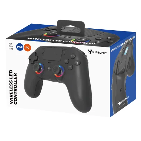 MANDO INALÁMBRICO SUBSONIC COMPATIBLE CON PS4 Y PC PLAYSTATION 4 COLOR NEGRO Y LUCES LED GARANTÍA EUROPEA EUROPEAN WARRANTY