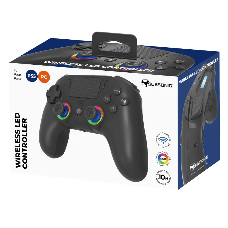 MANDO INALÁMBRICO SUBSONIC COMPATIBLE CON PS5 PLAYSTATION 5 COLOR NEGRO Y LUCES LED GARANTÍA EUROPEA EUROPEAN WARRANTY