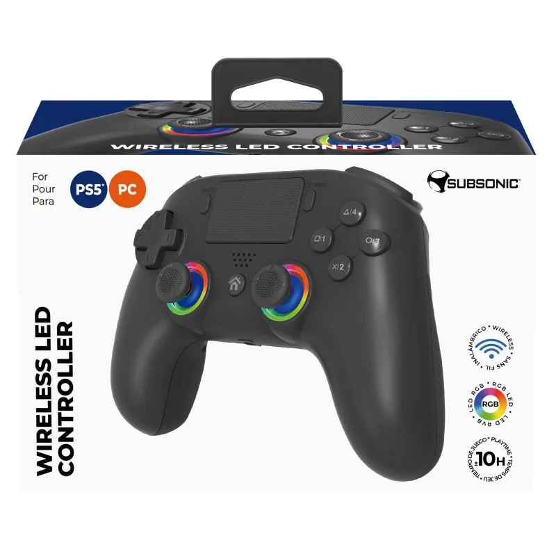 MANDO INALÁMBRICO SUBSONIC COMPATIBLE CON PS5 PLAYSTATION 5 COLOR NEGRO Y LUCES LED GARANTÍA EUROPEA EUROPEAN WARRANTY