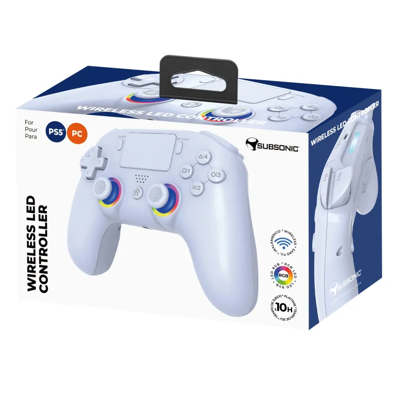 MANDO INALÁMBRICO SUBSONIC COMPATIBLE CON PS5 PLAYSTATION 5 COLOR BLANCO Y LUCES LED GARANTÍA EUROPEA EUROPEAN WARRANTY