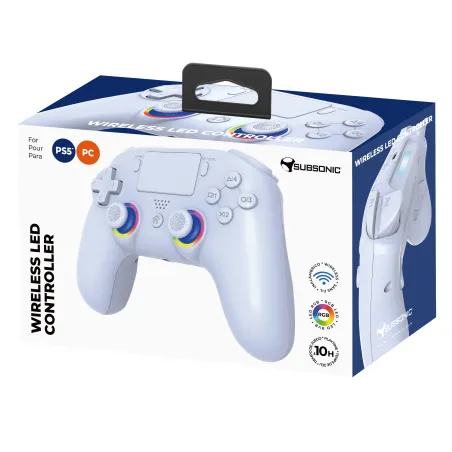 MANDO INALÁMBRICO SUBSONIC COMPATIBLE CON PS5 PLAYSTATION 5 COLOR BLANCO Y LUCES LED GARANTÍA EUROPEA EUROPEAN WARRANTY