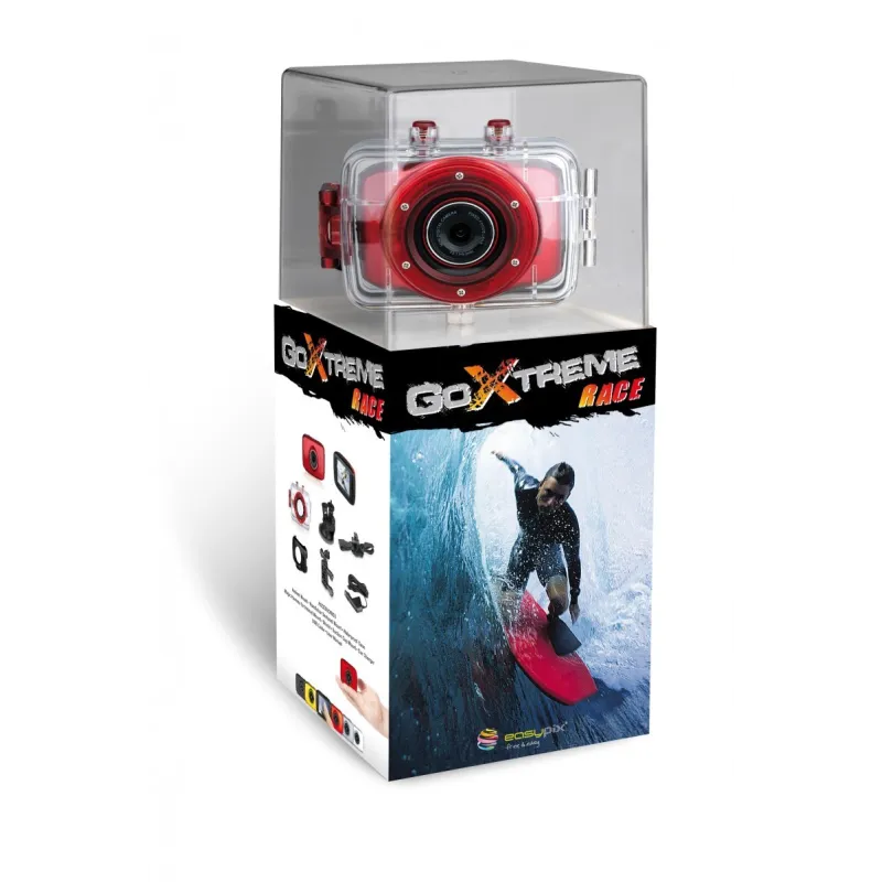 VIDEOCAMARA GOXTREME RACE ACTION CAMERA 5MP ROJA PANTALLA 2" RESISTENTE AL AGUA