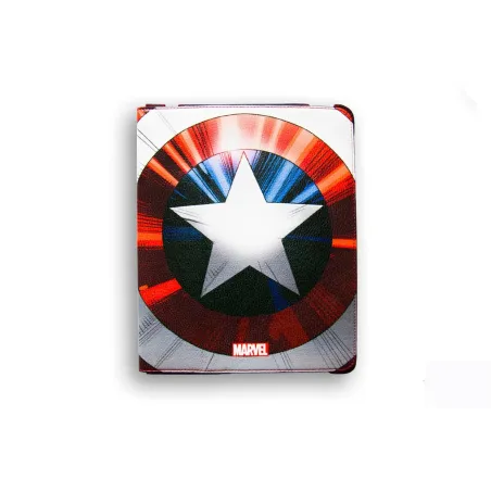 CAPA DE COURO PREMIUM COM ABA PARA IPAD AIR, MARVEL CAP AMERICA ESCUDO - The Shop Gamer