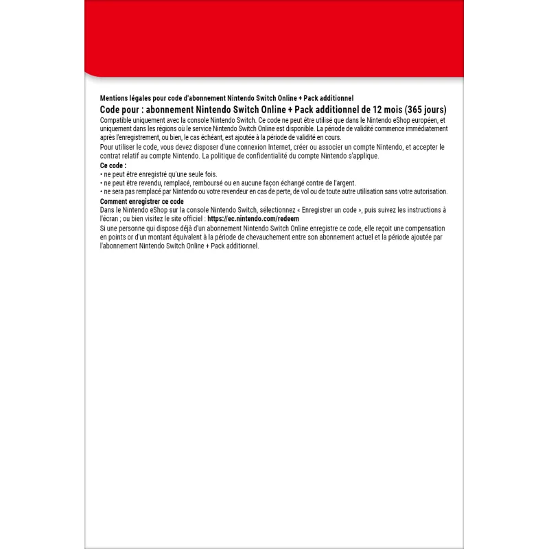 Nintendo Switch Online + Pack additionnel (Abonnement individuel)