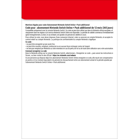 Nintendo Switch Online + Pack additionnel (Abonnement individuel)