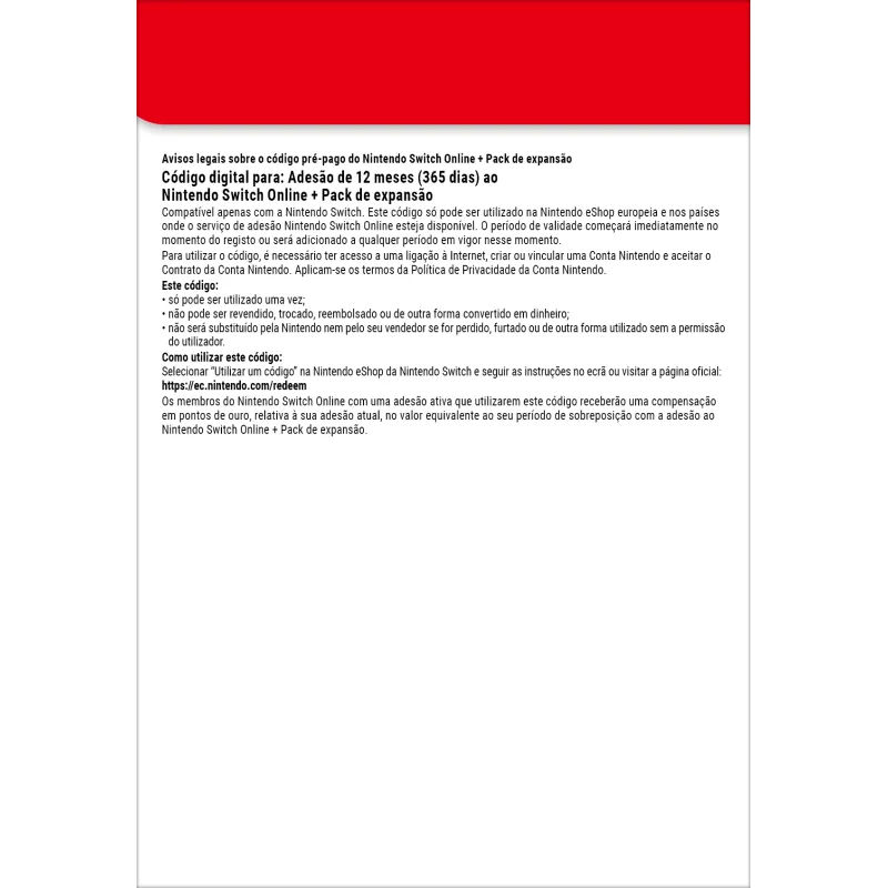 Nintendo Switch Online + Pack de expansão (Adesão individual)