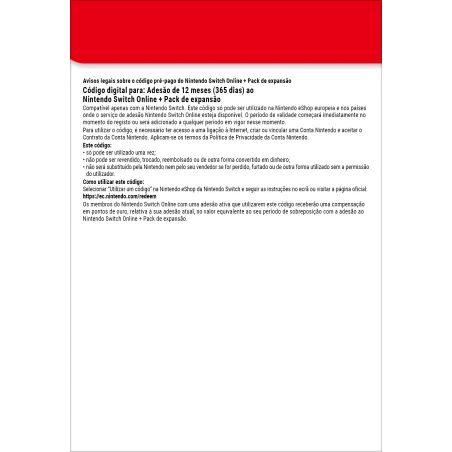 Nintendo Switch Online + Pack de expansão (Adesão individual)