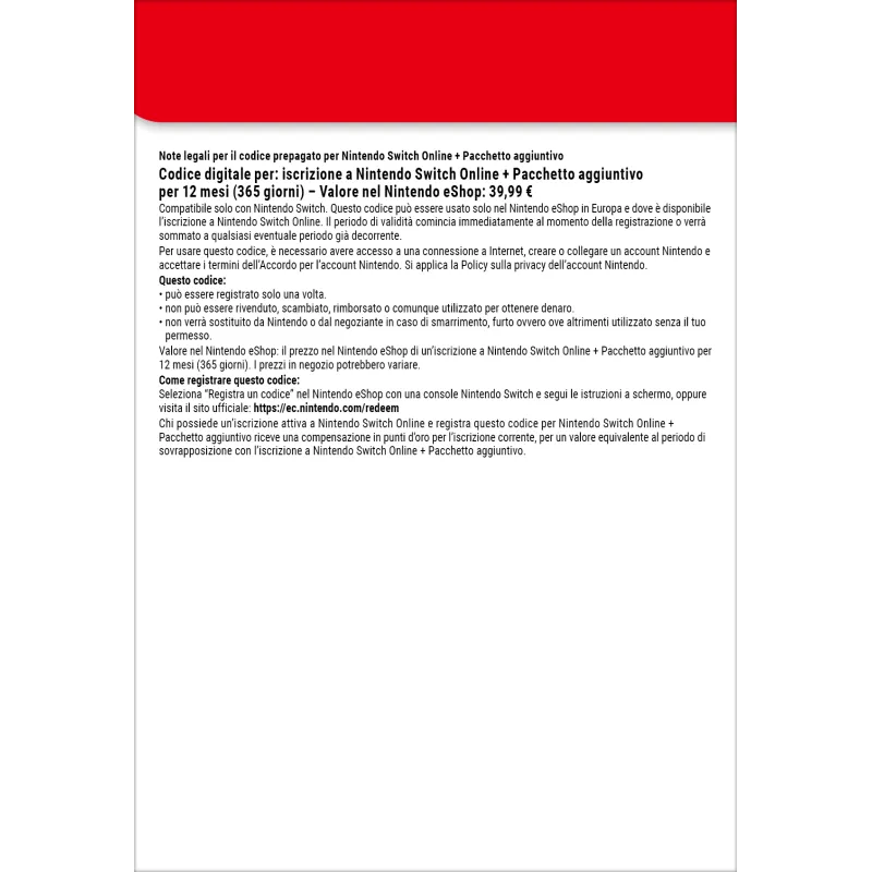 Nintendo Switch Online + Pacchetto aggiuntivo (Iscrizione individuale)