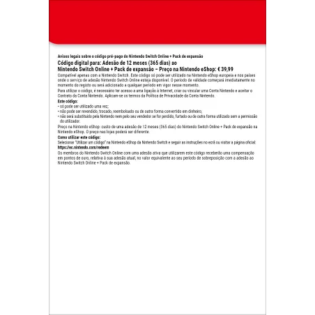 Nintendo Switch Online + Pack de expansão (Adesão individual)
