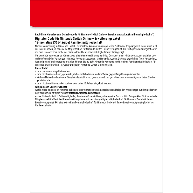 Nintendo Switch Online + Erweiterungspaket (Familienmitgliedschaft)
