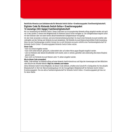 Nintendo Switch Online + Erweiterungspaket (Familienmitgliedschaft)