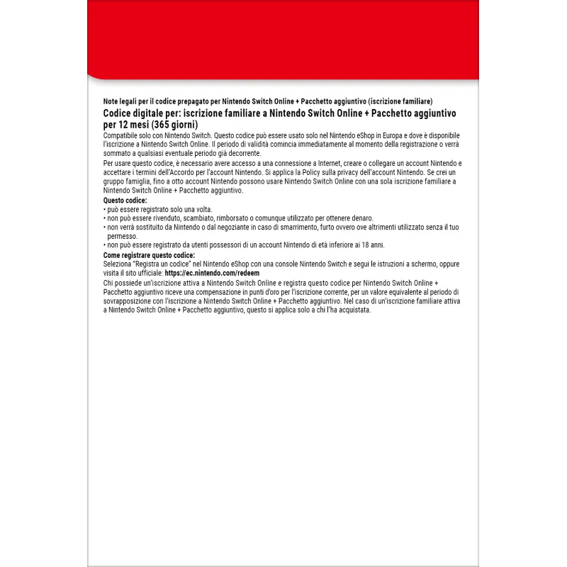 Nintendo Switch Online + Pacchetto aggiuntivo (Iscrizione familiare)
