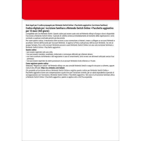 Nintendo Switch Online + Pacchetto aggiuntivo (Iscrizione familiare)