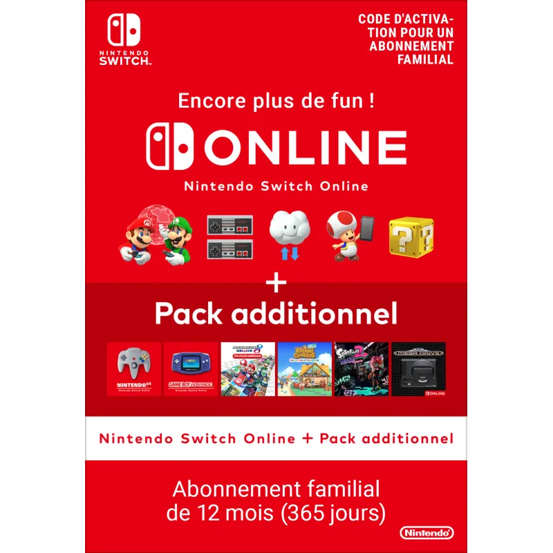Nintendo Switch Online + Pack additionnel (Abonnement familial)