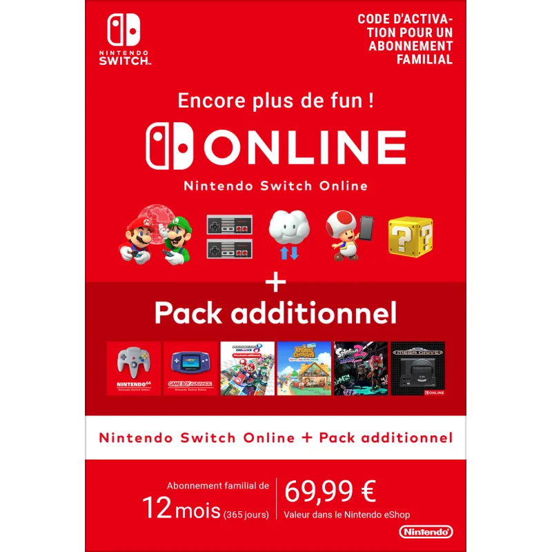 Nintendo Switch Online + Pack additionnel (Abonnement familial)