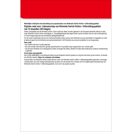 Nintendo Switch Online + Uitbreidingspakket (Individueel lidmaatschap)