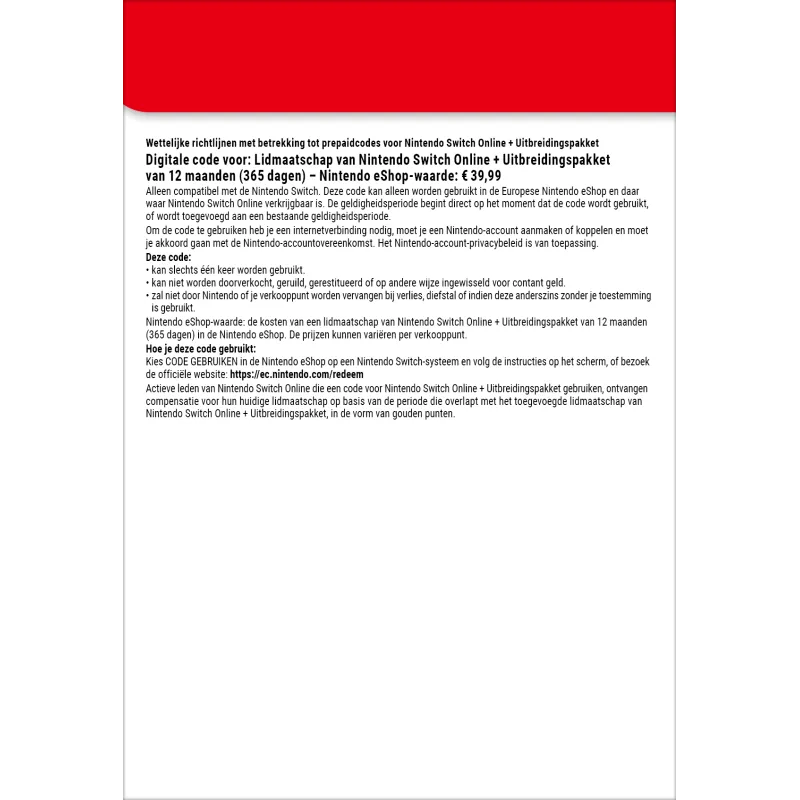 Nintendo Switch Online + Uitbreidingspakket (Individueel lidmaatschap)