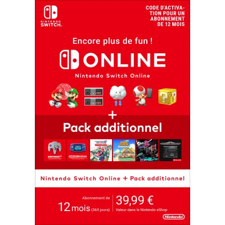 Nintendo Switch Online + Pack additionnel (Abonnement individuel)