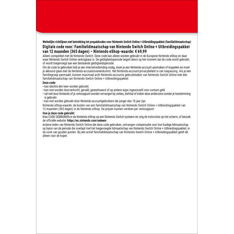 Nintendo Switch Online + Uitbreidingspakket (Familielidmaatschap)