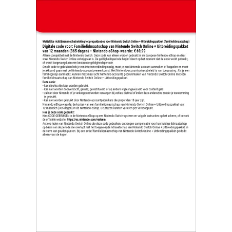 Nintendo Switch Online + Uitbreidingspakket (Familielidmaatschap)