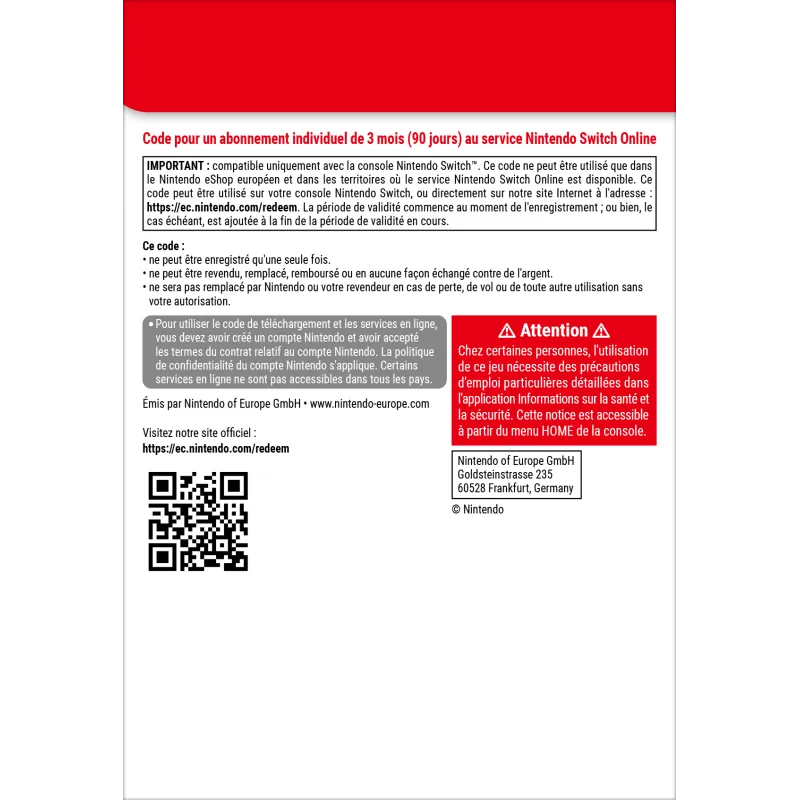 Nintendo Switch Online (Abonnement individuel - 3 mois)