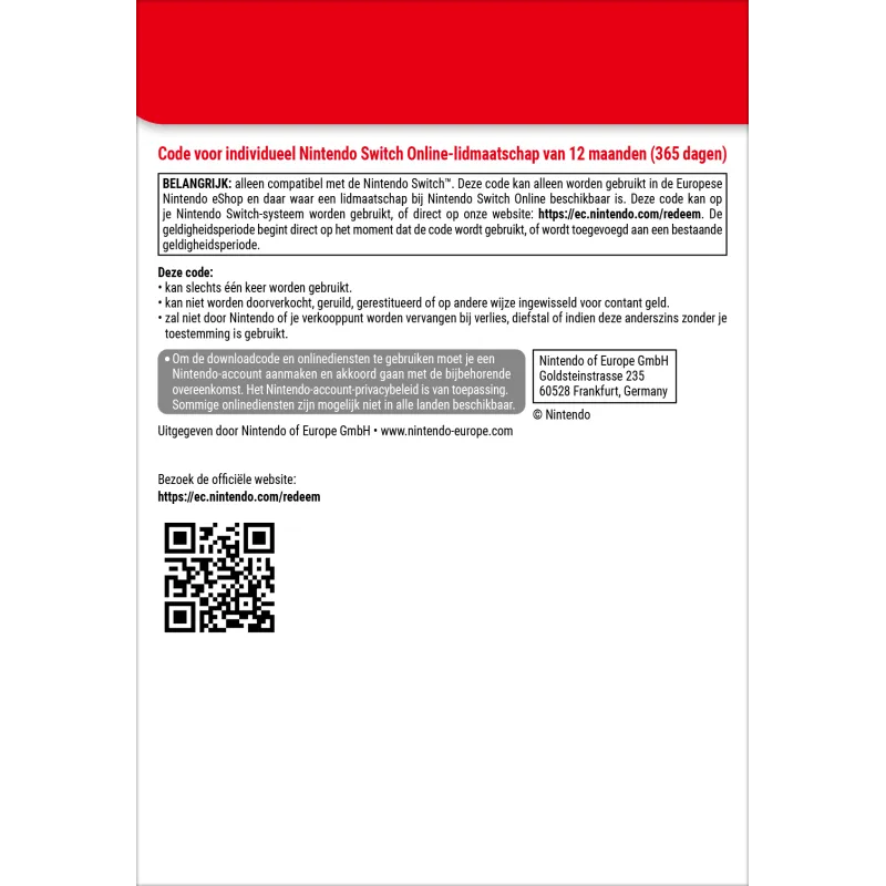 Nintendo Switch Online (Individueel lidmaatschap - 12 maanden)