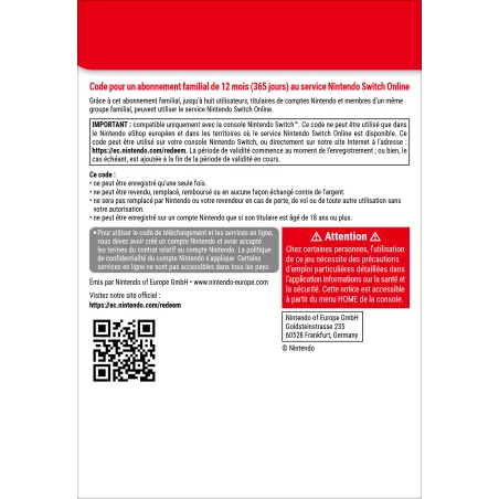Nintendo Switch Online (Abonnement familial - 12 mois)
