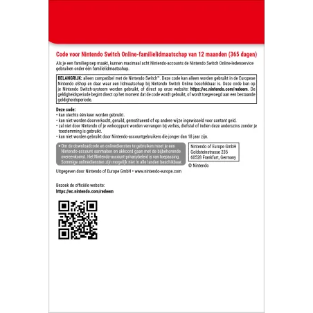 Nintendo Switch Online (Familielidmaatschap - 12 maanden)