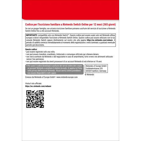 Nintendo Switch Online (Iscrizione familiare - 12 mesi)
