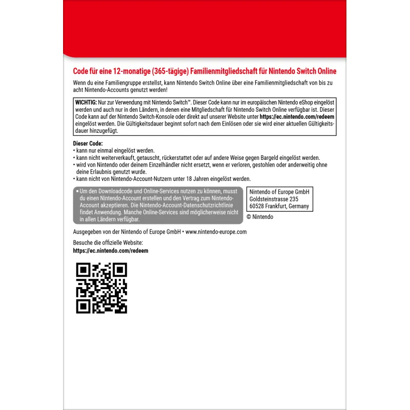 Nintendo Switch Online (Familienmitgliedschaft - 12 Monate)
