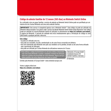 Nintendo Switch Online (Adesão Familiar - 12 meses)