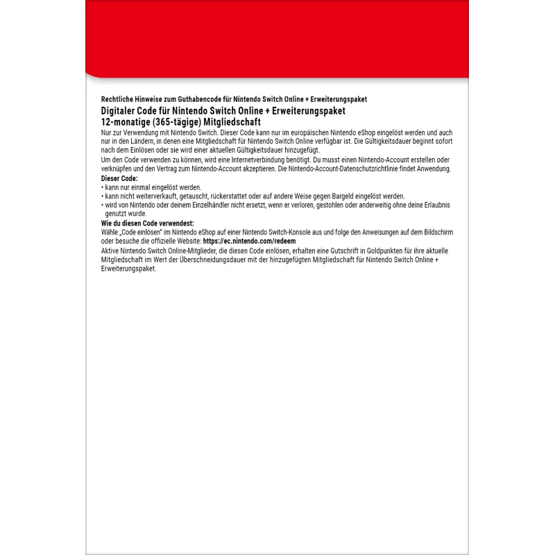 Nintendo Switch Online + Erweiterungspaket (Einzelmitgliedschaft)