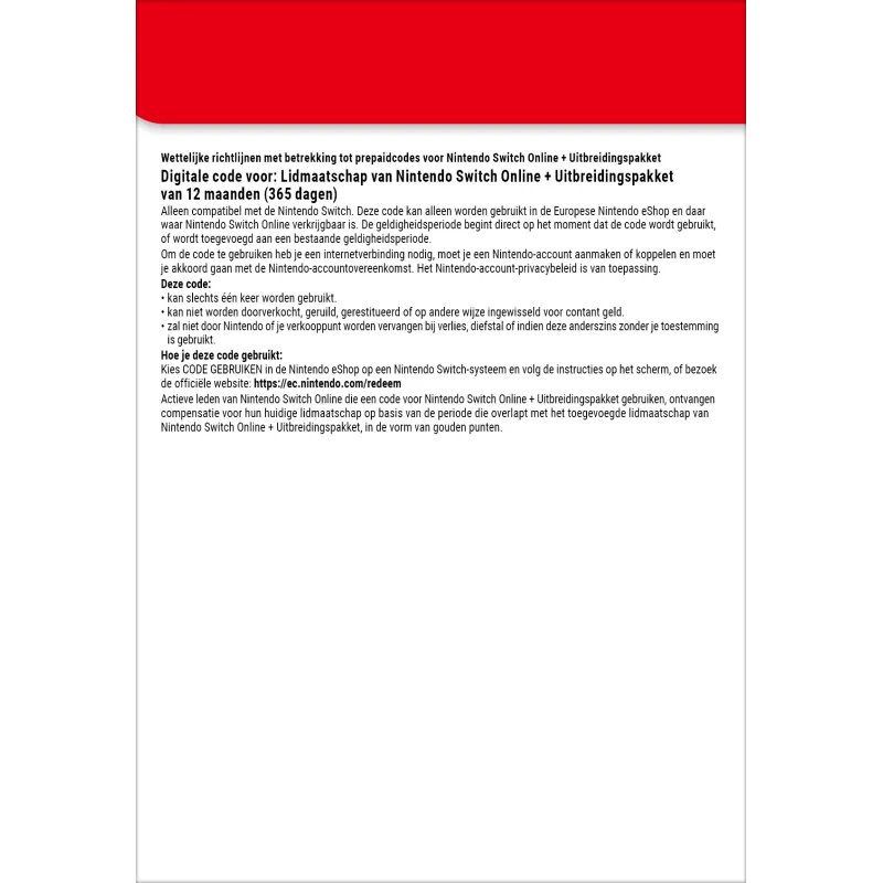 Nintendo Switch Online + Uitbreidingspakket (Individueel lidmaatschap)