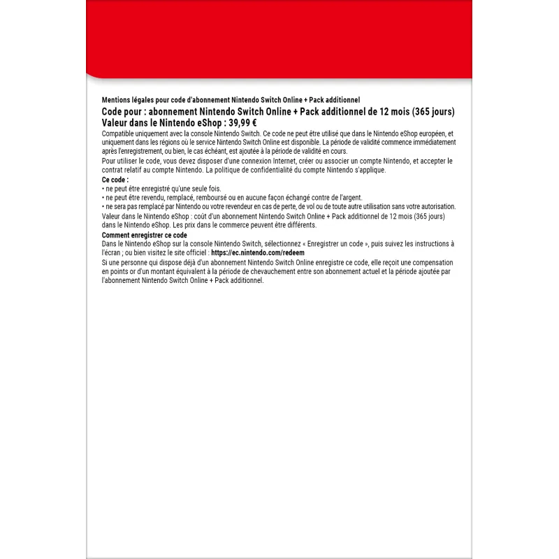 Nintendo Switch Online + Pack additionnel (Abonnement individuel)
