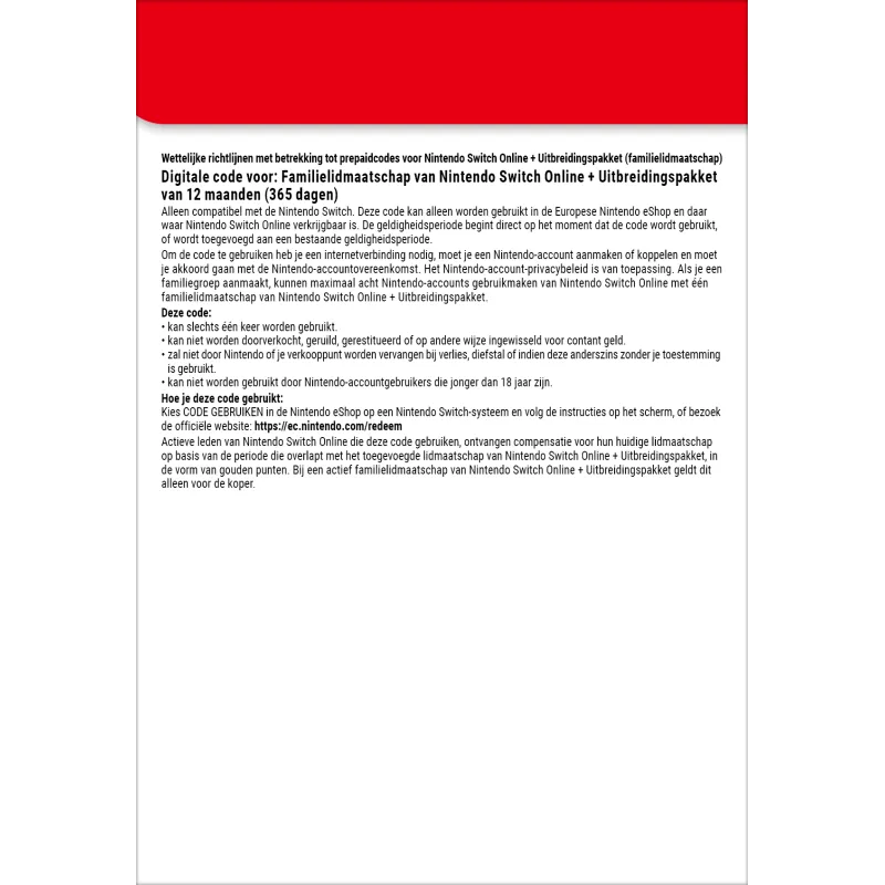 Nintendo Switch Online + Uitbreidingspakket (Familielidmaatschap)
