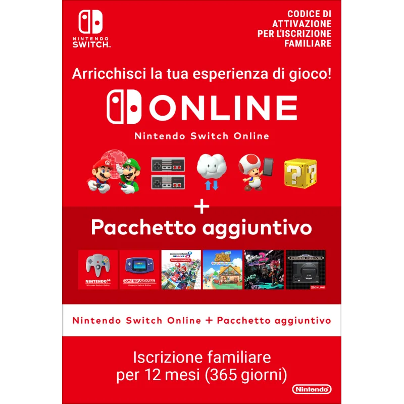 Nintendo Switch Online + Pacchetto aggiuntivo (Iscrizione familiare)