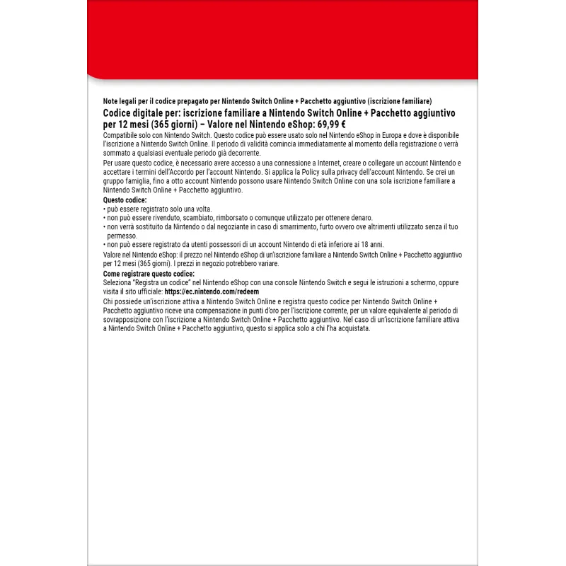 Nintendo Switch Online + Pacchetto aggiuntivo (Iscrizione familiare)