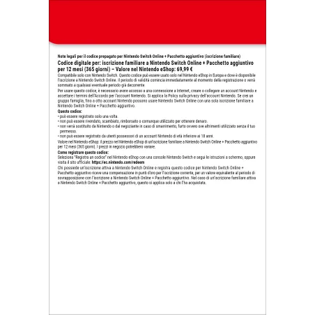 Nintendo Switch Online + Pacchetto aggiuntivo (Iscrizione familiare)