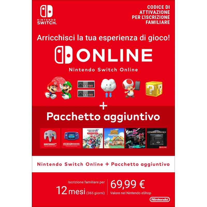 Nintendo Switch Online + Pacchetto aggiuntivo (Iscrizione familiare)
