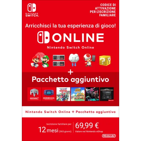 Nintendo Switch Online + Pacchetto aggiuntivo (Iscrizione familiare)