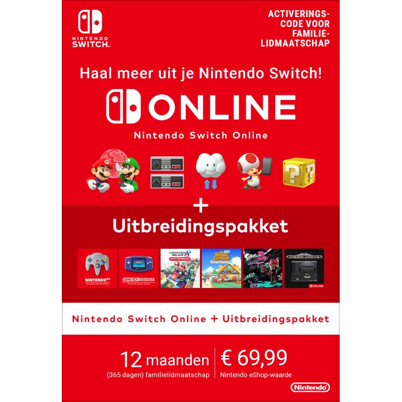 Nintendo Switch Online + Uitbreidingspakket (Familielidmaatschap)