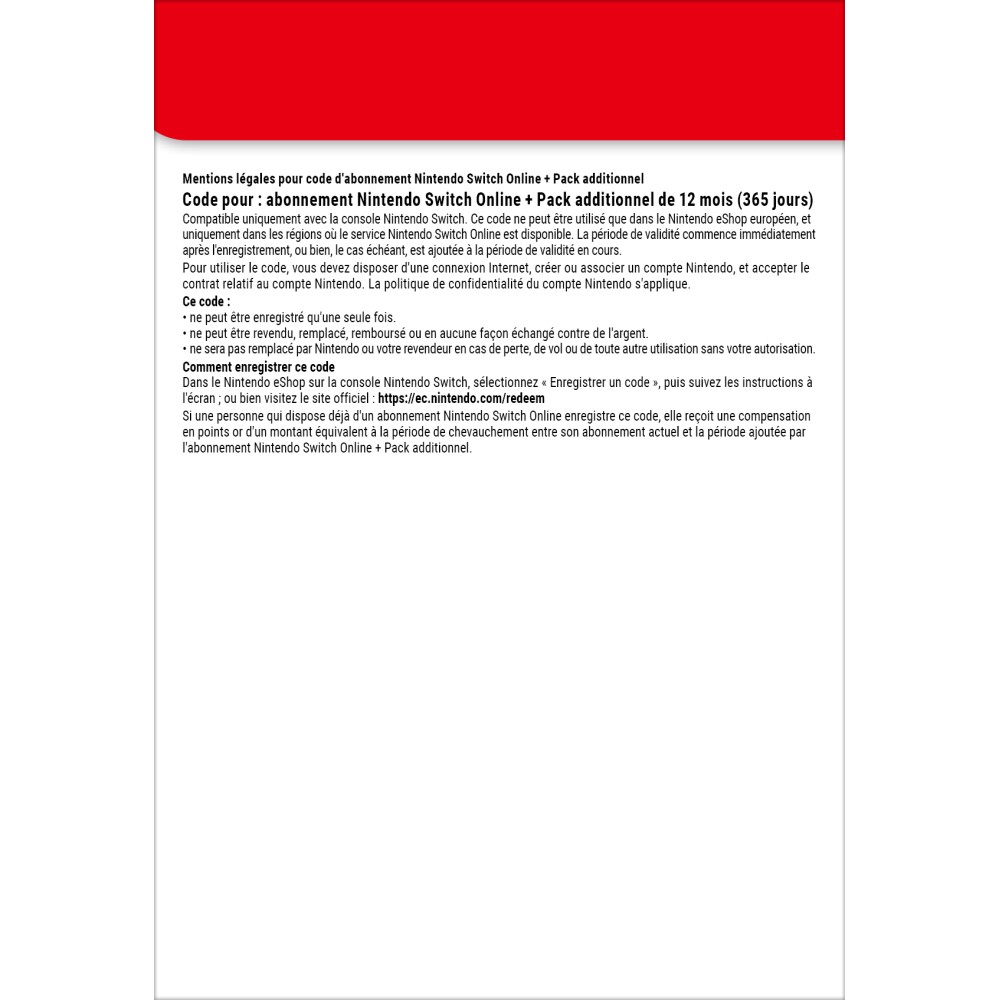 Nintendo Switch Online + Pack additionnel (Abonnement individuel)