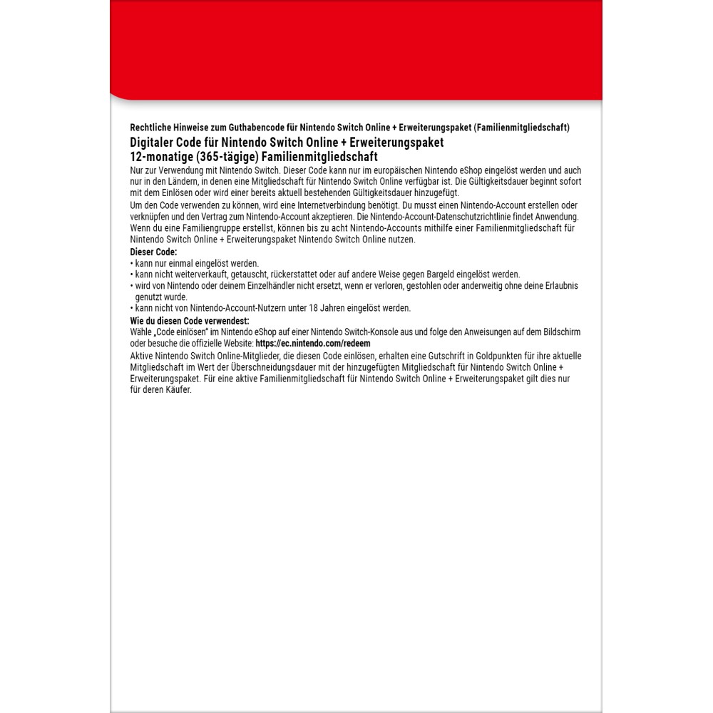 Nintendo Switch Online + Erweiterungspaket (Familienmitgliedschaft)