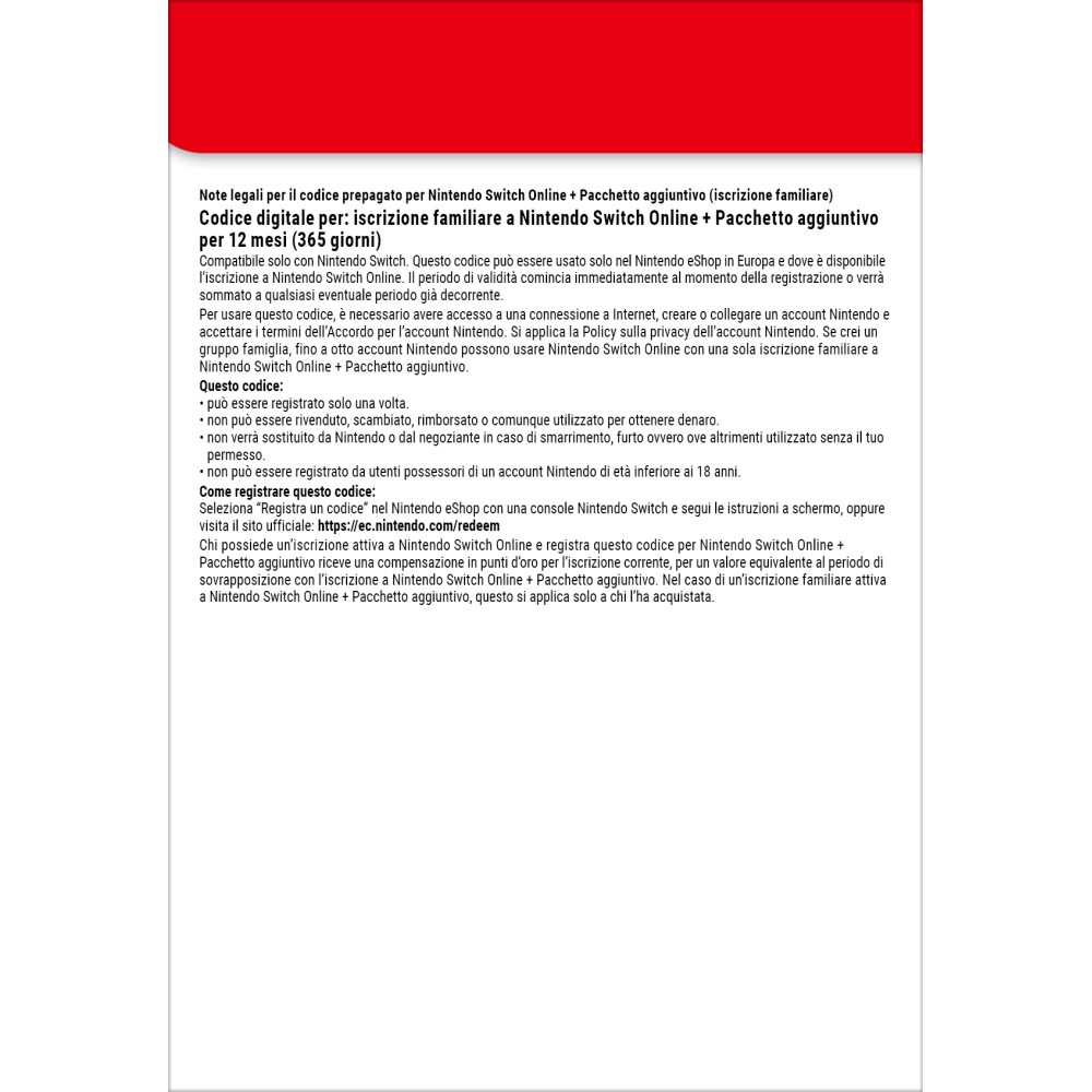 Nintendo Switch Online + Pacchetto aggiuntivo (Iscrizione familiare)