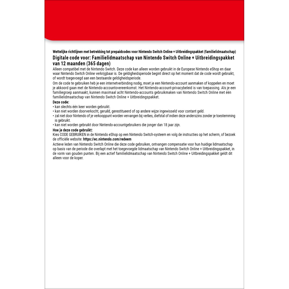 Nintendo Switch Online + Uitbreidingspakket (Familielidmaatschap)