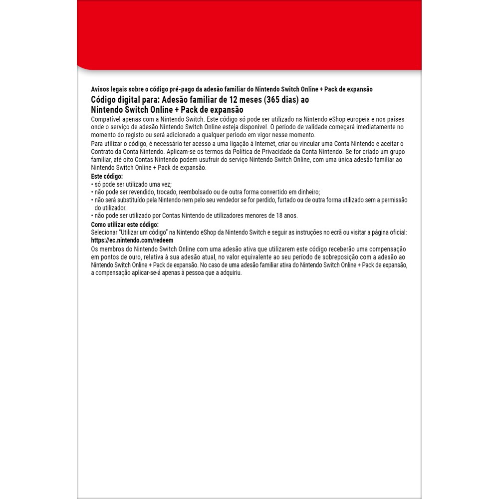 Nintendo Switch Online + Pack de expansão (Adesão familiar)
